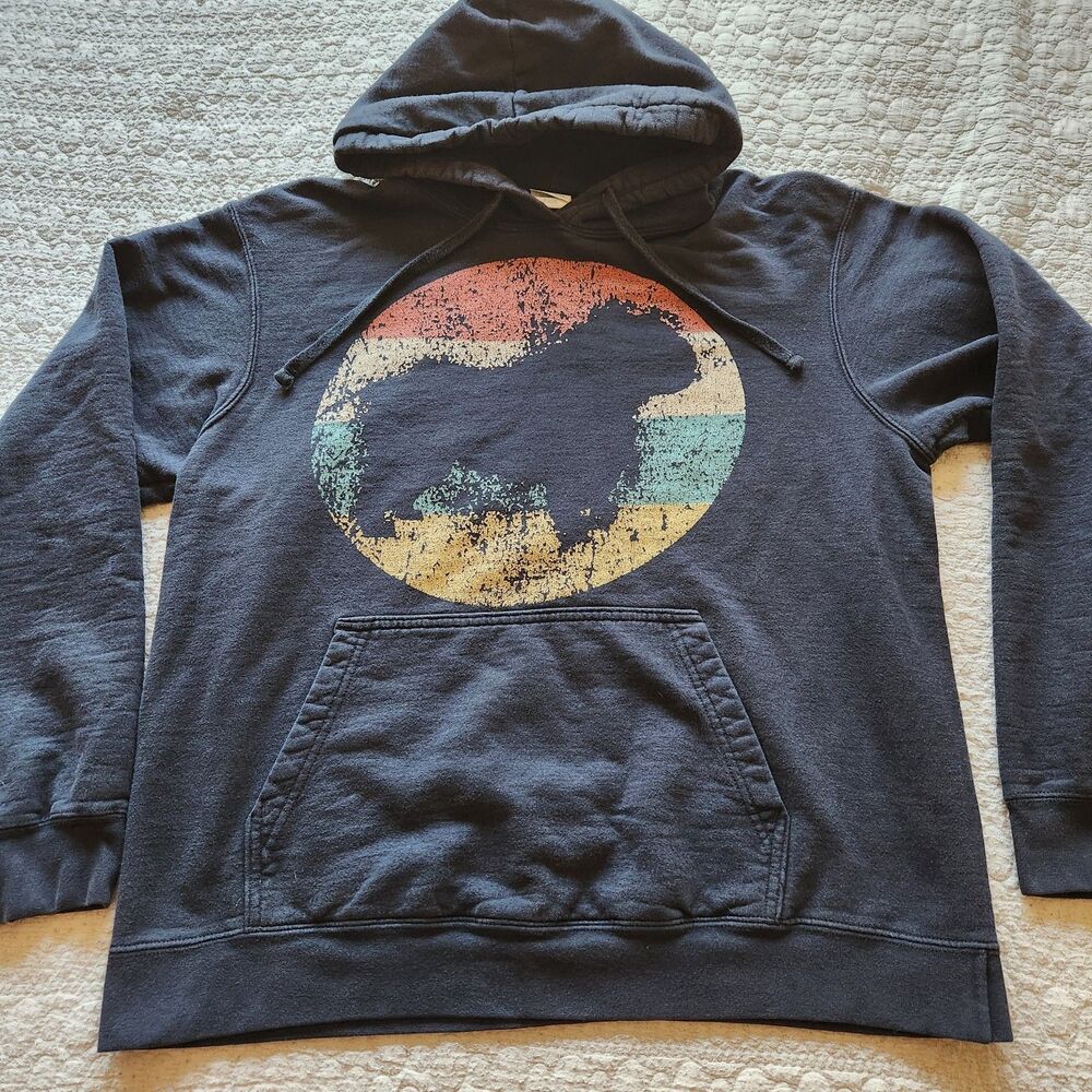 Vintage Style Sunset Old English Sheepdog Silhouette Graphic Hoodie Size Large